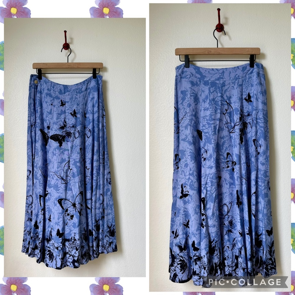 Soft Surroundings Spring Fever Blue Butterfly Maxi Skirt, size PM